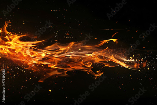 Fiery flames dance against a stark black background, creating a captivating and dramatic image perfect for abstract concepts and visual storytelling © River Girl