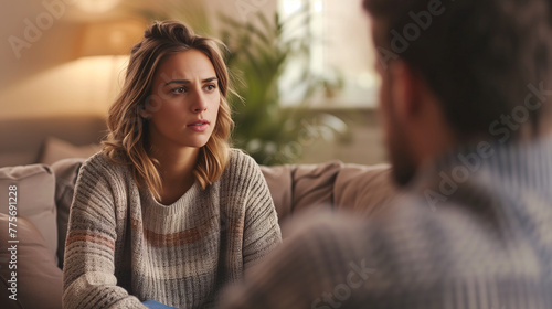 Therapy session: a young woman in a counseling or therapy session for mental health