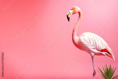 Flamingo on Pink Background with copy-space. © petro