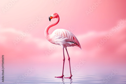 Flamingo on Pink Background with copy-space.