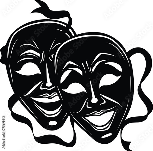 Theatre mask, drama and comedy, vector illustration.