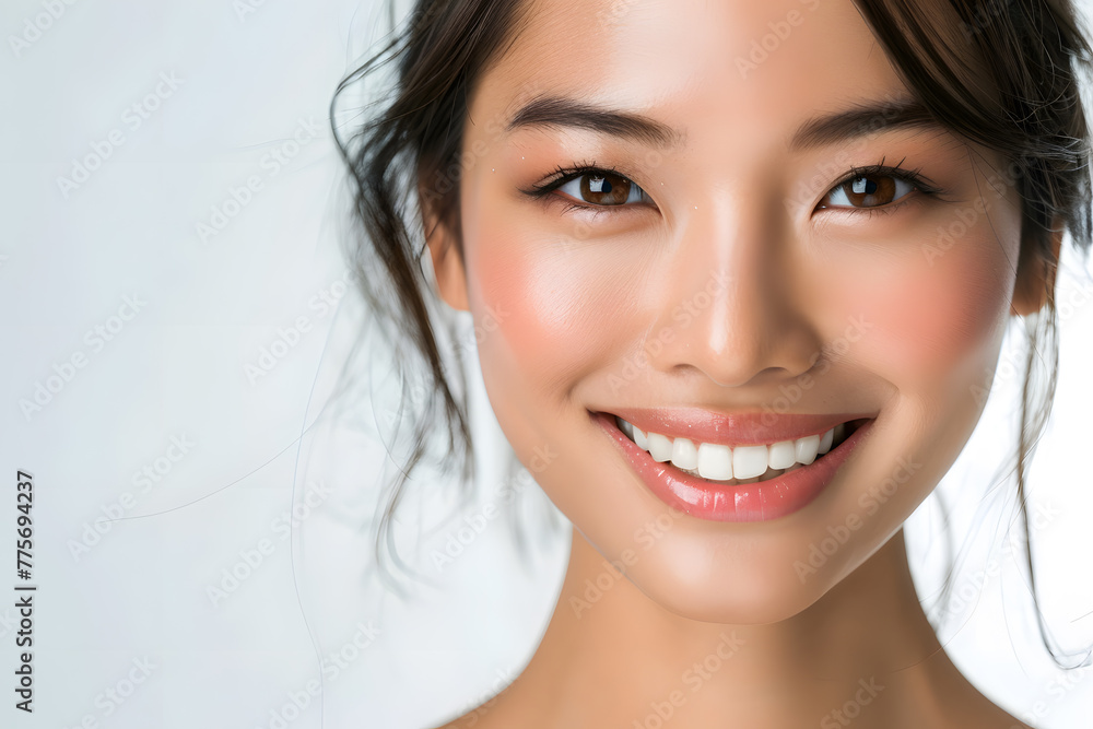Closeup portrait of Beautiful smiling Asian woman with smooth healthy skin Closeup portrait of Beautiful smiling Asian woman with smooth healthy skin