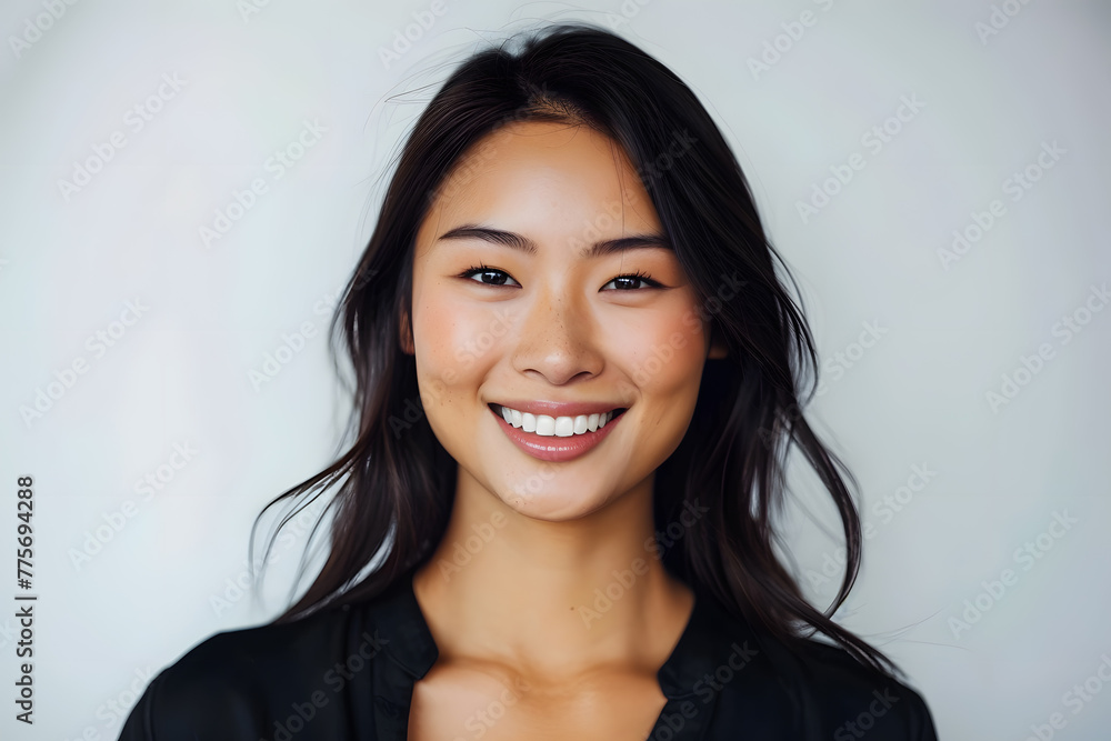 Closeup portrait of Beautiful smiling Asian woman with smooth healthy skin Closeup portrait of Beautiful smiling Asian woman with smooth healthy skin