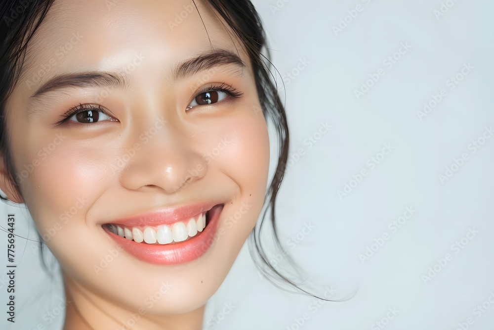 Closeup portrait of Beautiful smiling Asian woman with smooth healthy skin Closeup portrait of Beautiful smiling Asian woman with smooth healthy skin