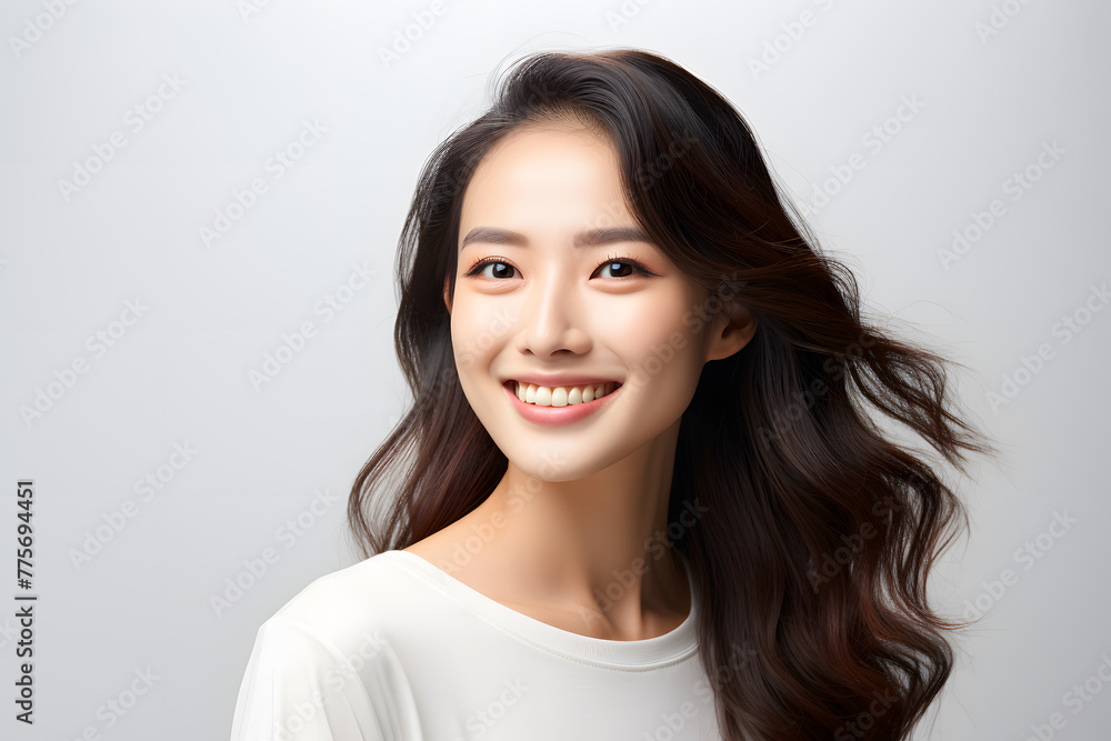 Closeup portrait of Beautiful smiling Asian woman with smooth healthy skin Closeup portrait of Beautiful smiling Asian woman with smooth healthy skin