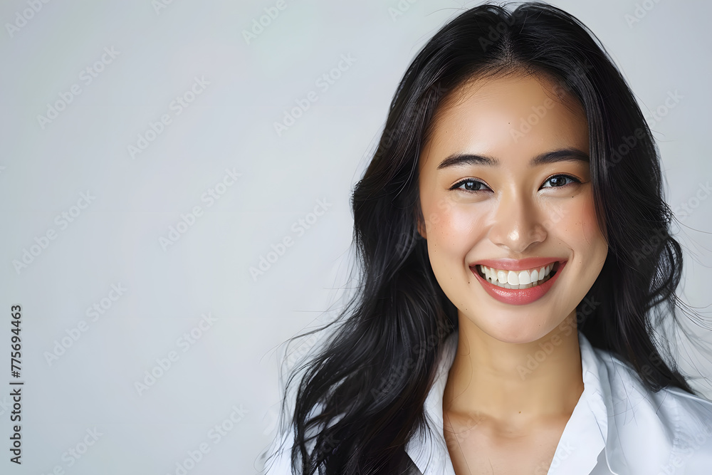 Closeup portrait of Beautiful smiling Asian woman with smooth healthy skin Closeup portrait of Beautiful smiling Asian woman with smooth healthy skin
