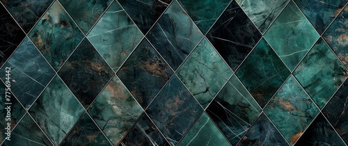 Wallpaper Mural Abstract dark teal texture with geometric pattern, seamless background for wallpaper or interior design elements. Dark green wall panel in diamond shape, texture of marble stone. Torontodigital.ca