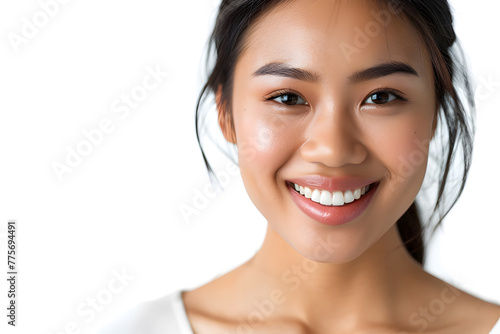 Closeup portrait of Beautiful smiling Asian woman with smooth healthy skin