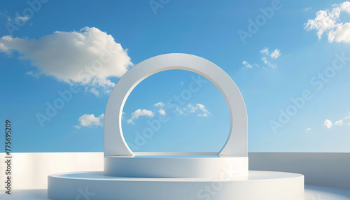 3d backdrop of white minimal podium with arc for product presentation commercial advertising