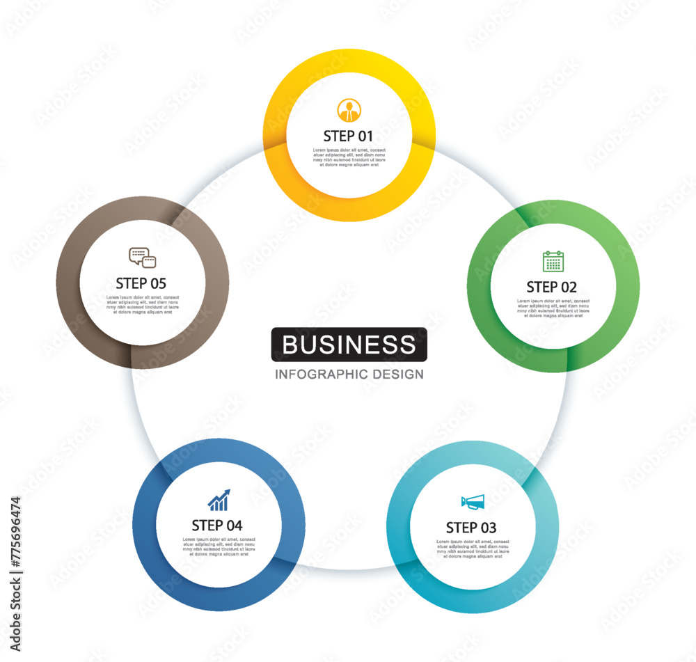 Infographics circle timeline with 5 number data template. Vector illustration abstract background. Infographics circle timeline with 5 number data template. Vector illustration abstract background.