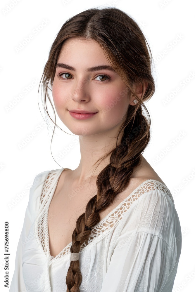simple young woman with nice hair style isolated on white background simple young woman with nice hair style isolated on white background