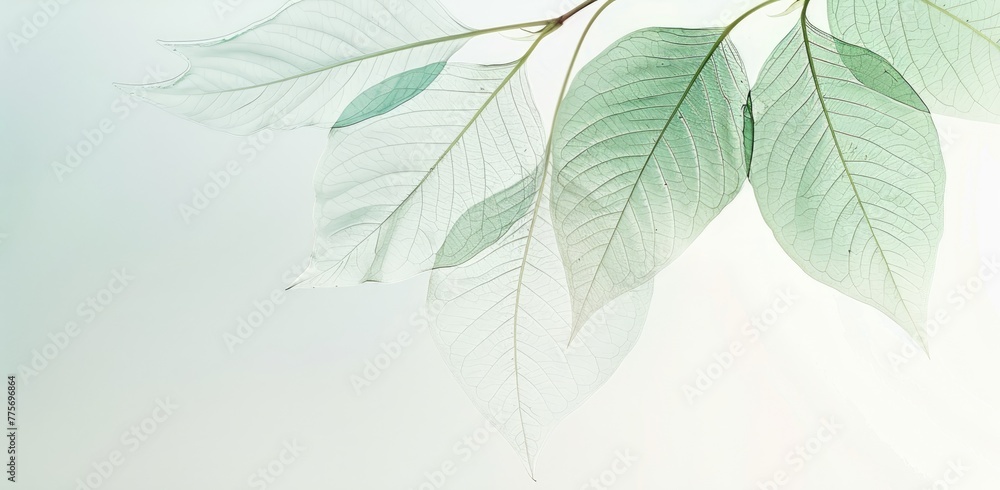 transparent sakura leaves on clean white background