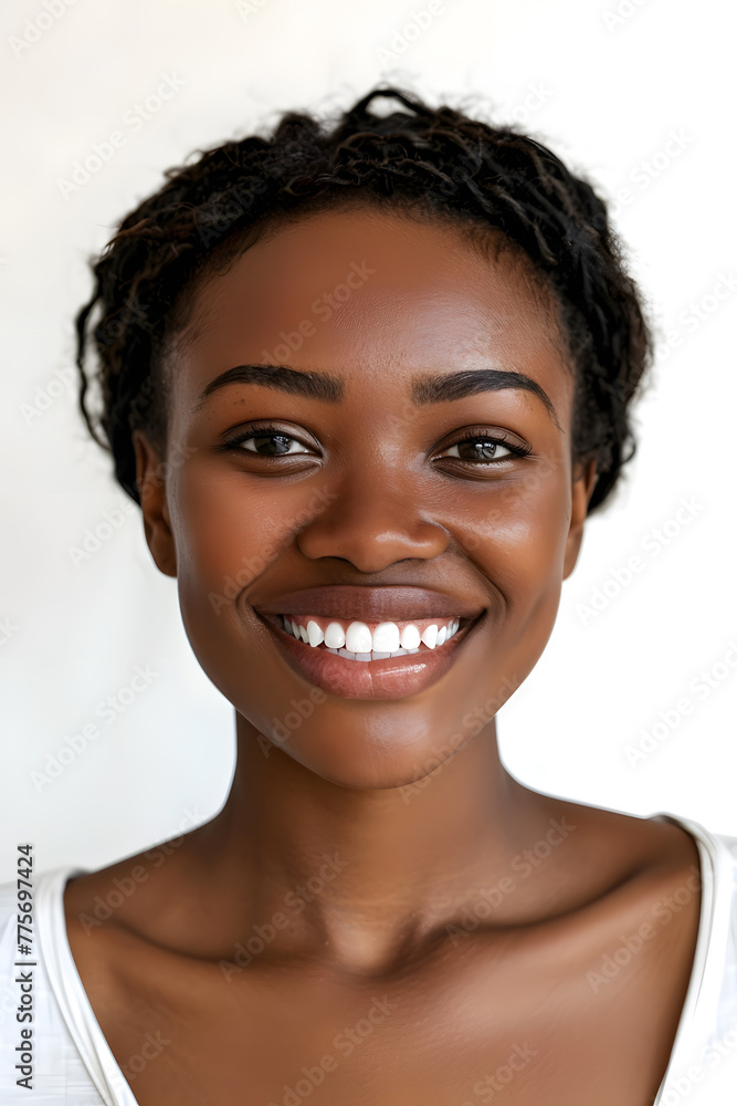 Closeup portrait of Beautiful smiling African American woman woman with smooth healthy skin
