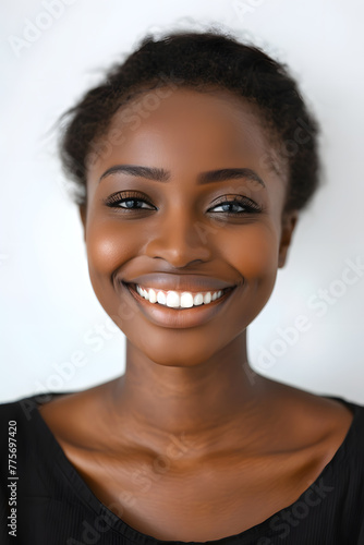 Closeup portrait of Beautiful smiling African American woman woman with smooth healthy skin