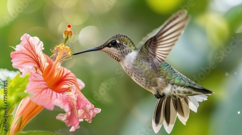 Hummingbird pollinating a flower - Generative AI