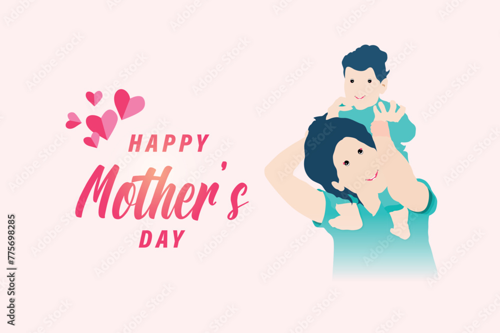 Happy mother's day social media banner or poster design with mother character background and mom wishing or greeting card banner design vector illustration Happy mother's day social media banner or poster design with mother character background and mom wishing or greeting card banner design vector illustration