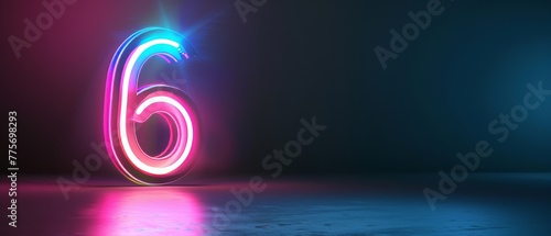 A 3D render of the number six and a pink-blue gradient neon light with glowing effects