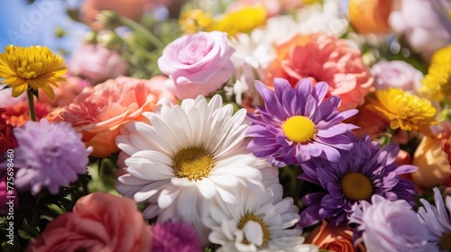 Close up colorful bunch of beautiful flowers. © Bushra