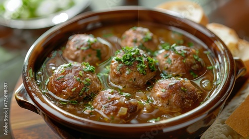 Close Up of a Bowl of Meatball Food