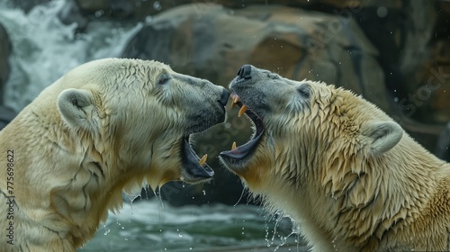 Two polar bears fighting on drifting ice  - Generative AI