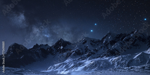 Panorama montagne in notturna. Cielo stellato. photo