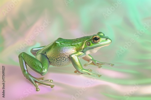 Imagine a mystical realm where time flows differently, and on February 29th, the world is touched by magic. In this enchanted space, a radiant green frog, its skin shimmering like precious jade, leaps