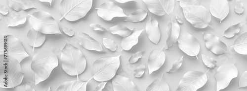 3D wallpaper white leaves texture background. White nature wall art design with wavy lines. Abstract painting wallpaper for home decoration, mural print backdrop in the style of nature.