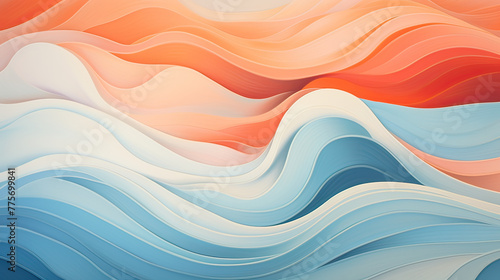 An artistic representation of gentle breezes and soft ripples, depicted through abstract waves in pastel blue and orange Ai Generative photo