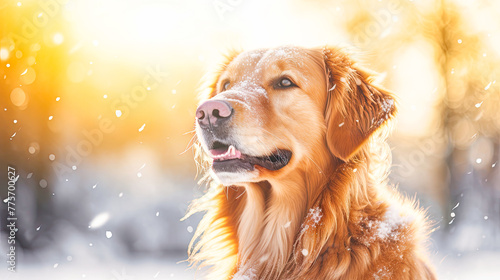 Golden retriever dog outside in the snow