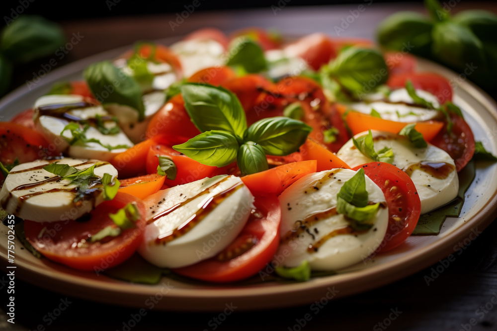 Caprese-Salat with basil. Italian Cuisine. Generative AI tools Caprese-Salat with basil. Italian Cuisine. Generative AI tools