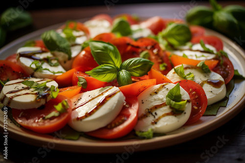 Caprese-Salat with basil. Italian Cuisine. Generative AI tools