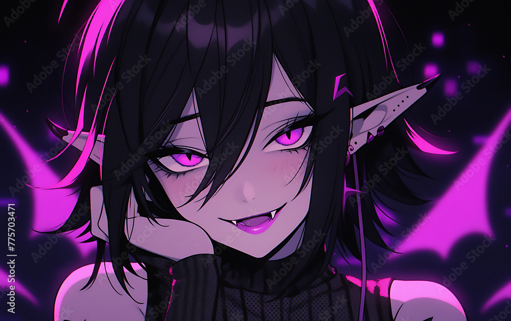 Cyberpunk anime girl zombie digital painting. demon woman evil dark Halloween theme. generative ai Cyberpunk anime girl zombie digital painting. demon woman evil dark Halloween theme. generative ai
