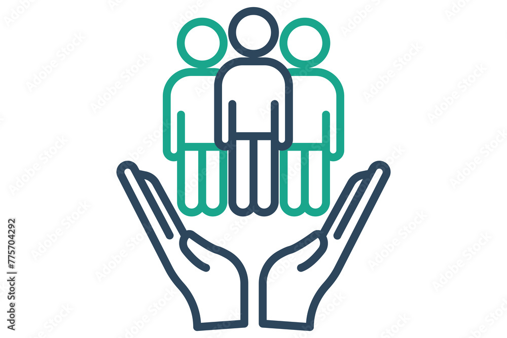 Fototapeta premium human right icon. hand with people. icon related to ESG. line icon style. design vector illustration