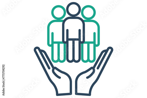 human right icon. hand with people. icon related to ESG. line icon style. design vector illustration