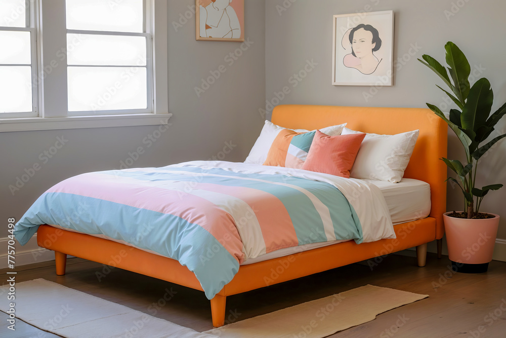 Colorful bed in bedroom