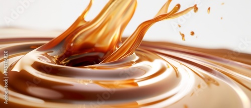 A 3D abstract liquid caramel swirl is isolated on a white background