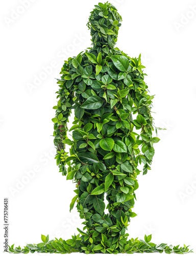 Green leaves in shape of a human body isolated on a white background