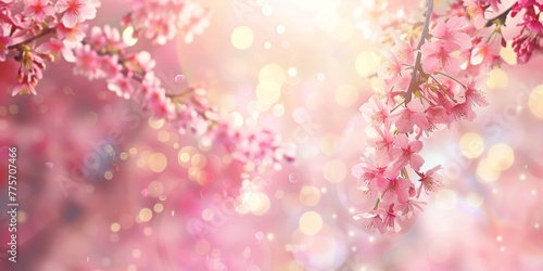 Detailed view of pink flowers blooming on a tree branch © tashechka
