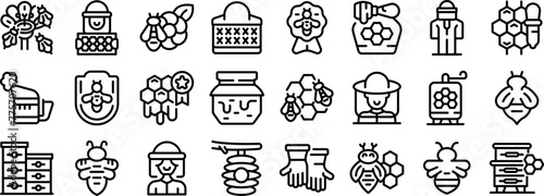 Apiculture business icons set outline vector. Bee insect. Apiary sweet farming photo