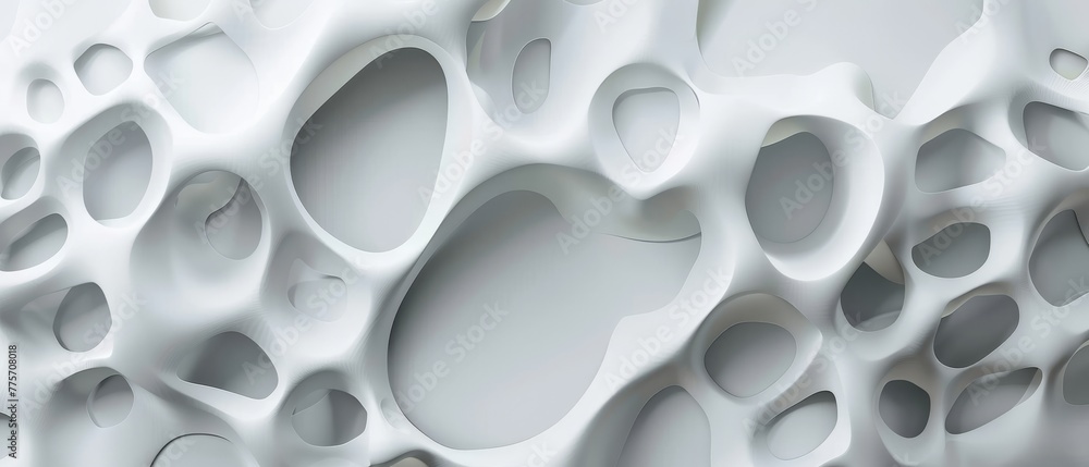 Three-dimensional render on an abstract white paper background with layers, fiber structures, holes, and macro textures. Three-dimensional render on an abstract white paper background with layers, fiber structures, holes, and macro textures.