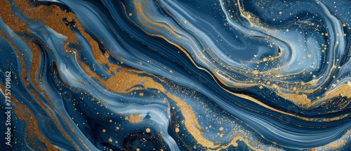 A blue marble background with gold glitter veins, a fake stone texture, a painted artificial marbled surface, an illustration of fashion marbling