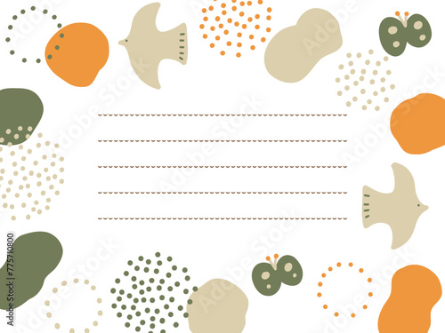 北欧風オレンジとオリーブグリーンの鳥さんお手紙フレーム