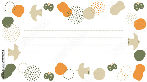 北欧風オレンジとオリーブグリーンの鳥さんお手紙フレーム