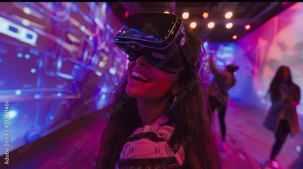 Woman Experiencing Virtual Reality Simulation Woman Experiencing Virtual Reality Simulation