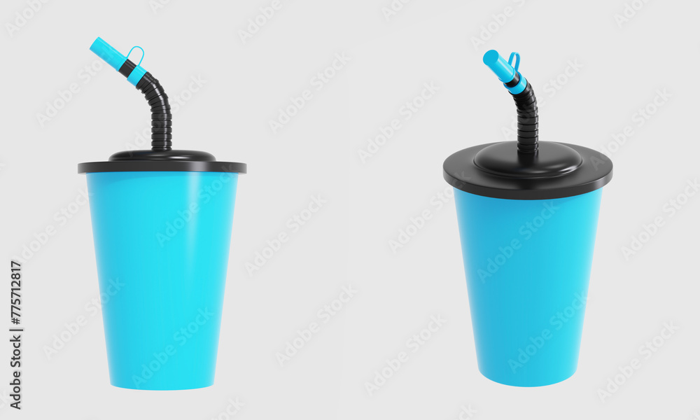 Glossy Plastic Cup with Straw Mockup Isolated On White Background. 3d illustration Glossy Plastic Cup with Straw Mockup Isolated On White Background. 3d illustration