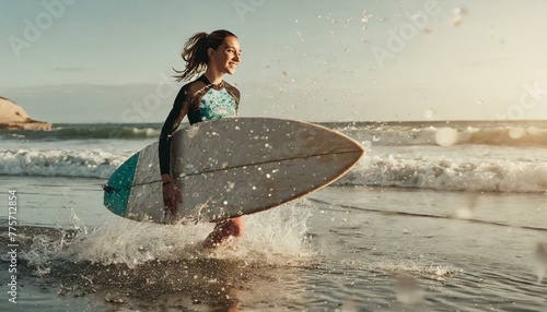woman with surfboard photo