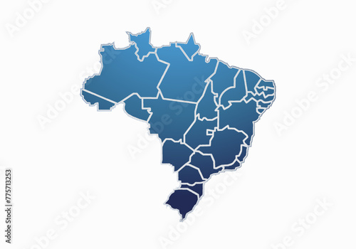 Mapa azul de Brasil en fondo blanco.