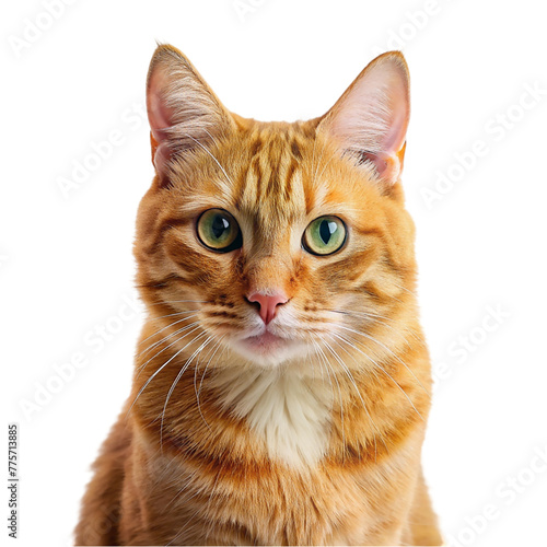 Portrait of ginger cat isolated on transparent background.