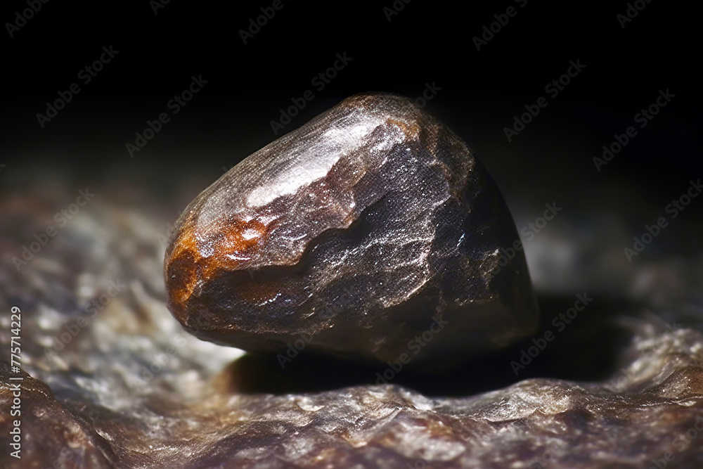 Naklejka premium Yeelimite fossil mineral stone. Geological crystalline fossil. Dark background close-up.