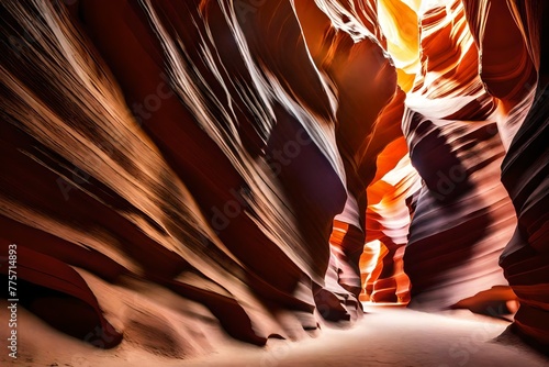 A narrow beam of sunlight penetrating the narrow corridors of Antelope Canyon, casting a warm glow on the smooth sandstone walls. Witness the breathtaking details in 8K resolution..